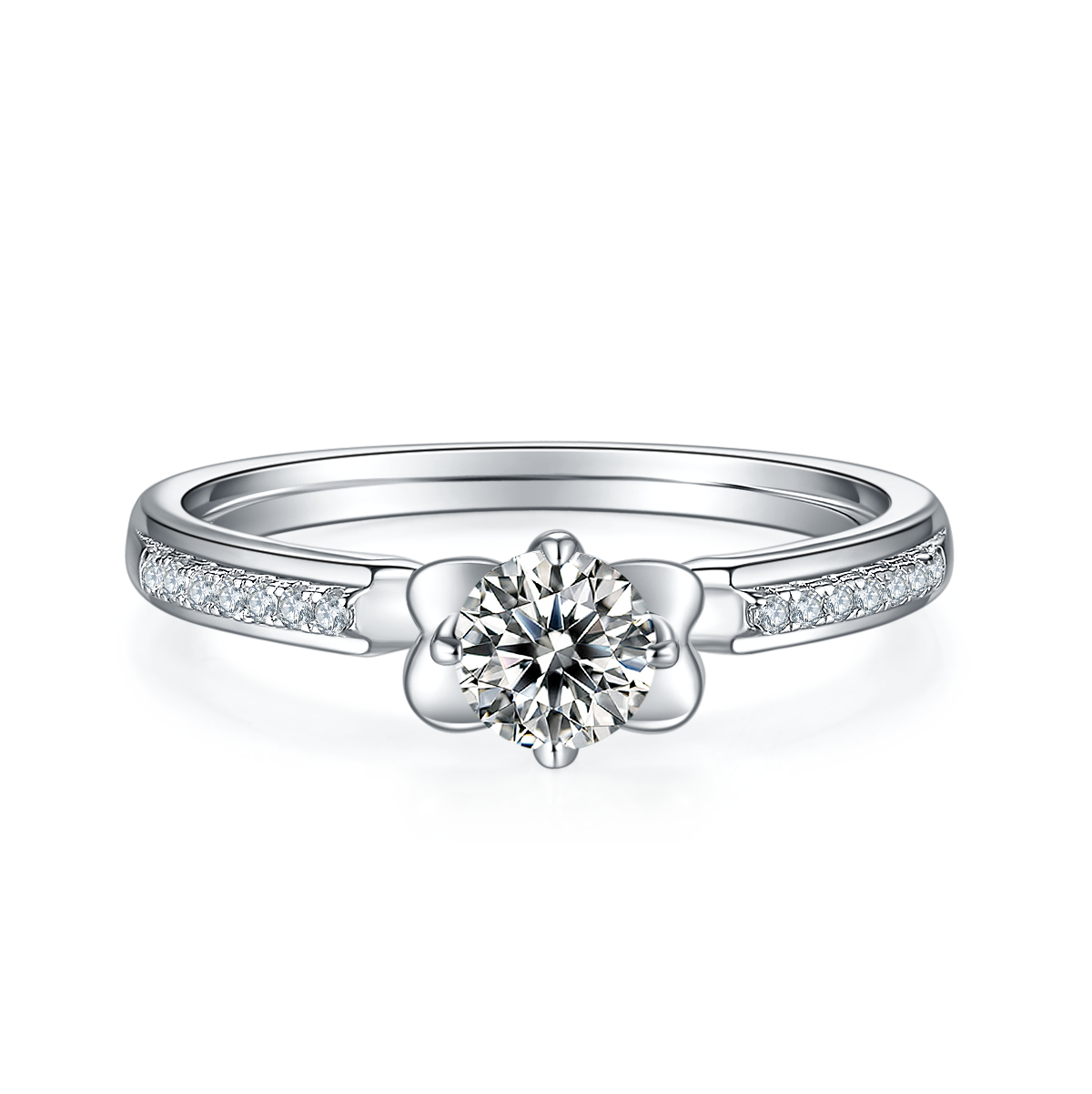 Micro inlaid Tang Yan's S925 silver plated platinum Moissanite women's ring 50 points D-grade